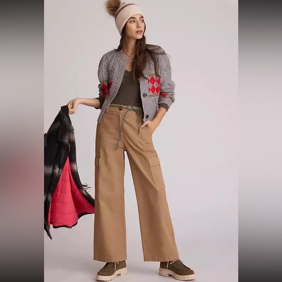 Anthropologie x Amadi Classic Wide Leg Utility Cargo Pants XS Tan High Waist. 15 - Picture 1 of 12